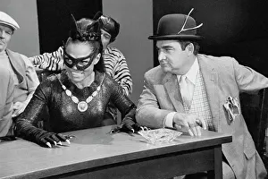 Prints of Former Senator and Press Secretary Pierre Salinger in his role as crooked lawyer Lucky Pierre (with client Catwoman, played by Eartha Kitt), on the campy 1960s TV series Batman Captivating Art Prints Celebrating the Iconic Performer’s Legacy: Pierre Salinger on Batman