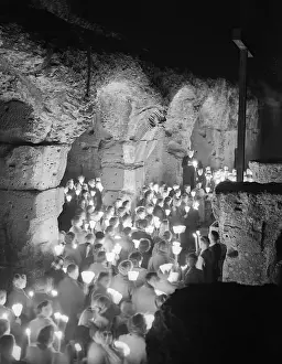 Pilgrim Prints: Pilgrims Gathering to Enter Catacombs