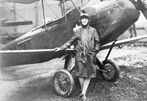 Flight Helmet Prints: Pilot Amy Johnson Standing Beside Her Biplane