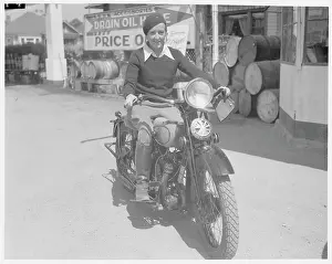Motorcyclist Prints: Pilot Bobbi Trout Riding Motorcycle