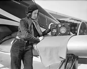 Instrument Panel Prints: Pilot Laura Ingalls with Aviation Equipment