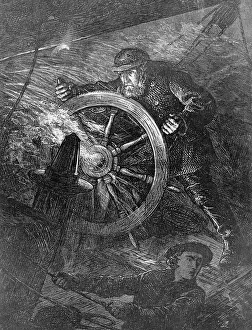 Teamwork Prints: Pilot at Wheel of Ship