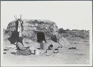 Pima Woman near Dwelling