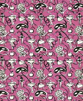 New Years Day Prints: Pink and Black Mask Pattern