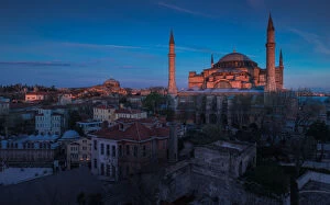 a Pink light cast on Hagia Sophia