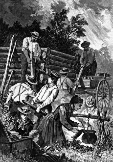 Cabin Prints: Pioneers Building Log Cabin
