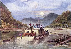 Pioneers Travelling in a Flatboat by Felix Octavius Carr Darley