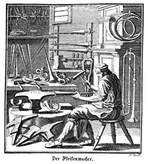 Images Dated 5th March 2018: The pipe maker, organ pipes, copper engraving, Regensburger Staendebuch, 1698, Christoph