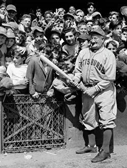 Prints of PHILADELPHIA, PA - MAY 14: Famed old timer Honus Wagner reveals some of his batting secrets to kids at Shibe Park 'Baseball Clinic.' Philadelphia, Pennsylvania on May 14, 1945 MLB Legends Art Prints: Top 10 Greatest Baseball Players of All Time: Pittsburgh Pirates