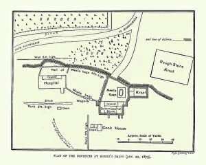 Historcal Battle Maps and Plans Collection: Plan of the Defence of Rorke's Drift, Anglo-Zulu War