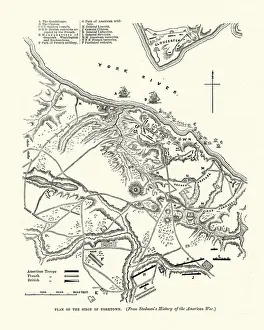 Prints of Vintage engraving of Plan of Siege of Yorktown, Virginia, American Revolutionary War Historcal Battle Maps And Plan Prints: Plan of Siege of Yorktown, Virginia, American Revolutionary War