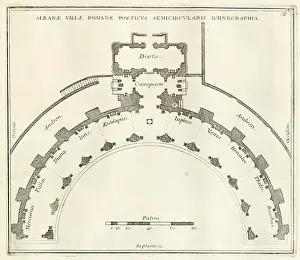 Corridors Prints: Plan of the Villa Albani, the femicircular portico