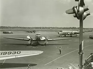 Images Dated 5th May 2006: Planes on runway, (B&W), elevated view