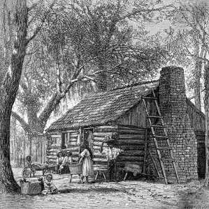 Log Cabin Prints: Plantation Scene; A Hut; Illustration