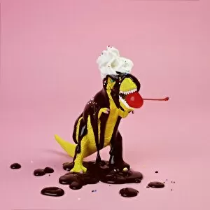 Pink Collection: Plastic T-Rex Dinosaur Toy as Chocolate Sundae