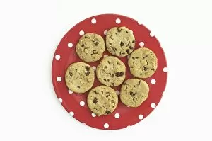 Images Dated 28th June 2006: Plate of chocolate chip cookies, directly above