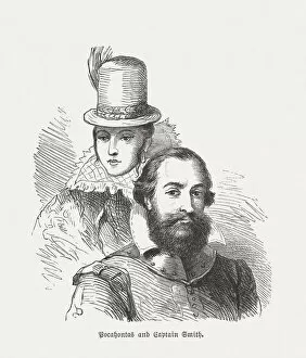 Images Dated 26th August 2019: Pocahontas and Captain John Smith, wood engraving, published in 1876