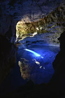 Poco Encantado cave with light beams, Chapada Diamantina, State of Bahia, Brazil