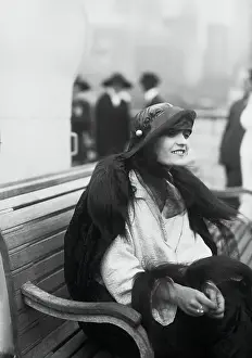 Pola Negri Outside on Bench