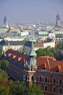 Krakow Prints: Poland, Krakow, cityscape with churches
