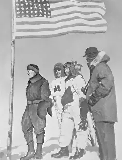 Byrd Prints: Polar Explorers Standing Under U.S. Flag