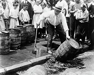 Prohibitionist Prints: Police Destroying Barrels Of Beer