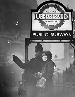 Gas Mask Prints: Policeman Directs Masked Woman