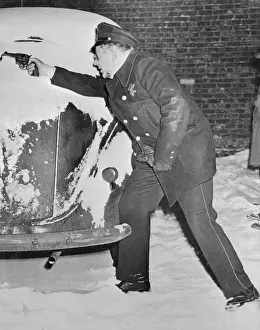 Shelter Prints: Policeman Shooting Gun Behind Car