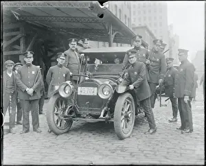 Automobile Prints: Policemen in Auto Await Riot Call During Strike