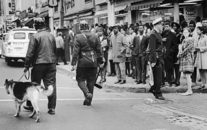 Trenton Prints: Policemen and Citizens Standing in Street