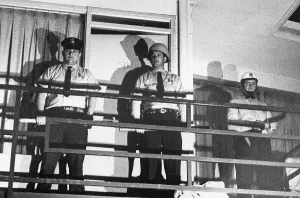 Guarding Prints: Policemen Guard Motel Balcony after Martin Luther King Shooting