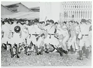 Singapore Prints: Policemen Trying to Control a Crowd