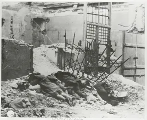 Nuremberg Prints: Polish Victims Lying face Down in Abandoned Building