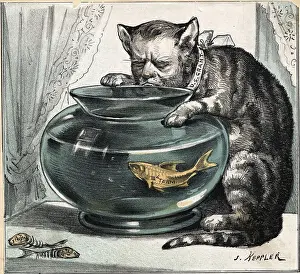 Fishbowl Prints: Polit Cartoon/Us Grant As Fish At Bowl