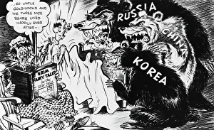 Terror Prints: Political Cartoon of Three Bears Startling Elderly Man