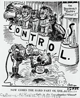 Political Cartoon with FDR as Circus Animal Tamer