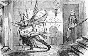 Prints of Political Cartoon of Jefferson Davis Carrying a Lighthouse and Fort Sumpter Echoes of Valor: The American Civil War Through the Lens: Political Cartoon of Jefferson Davis Carrying a Lighthouse and Fort Sumpter