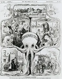 Mother Prints: Political Cartoon of Pollution Problems with Standard Oil Company as Octopus