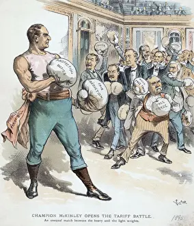 Free Trade Prints: Political Cartoon of President McKinley Boxing