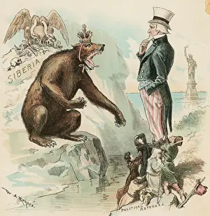 Russian Prints: Political Cartoon of Uncle Sam Talking to Russian Bear by William A. Rogers