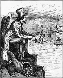 Pedestal Prints: Political Cartoon of Uncle Sam Viewing Europe from Pedestal