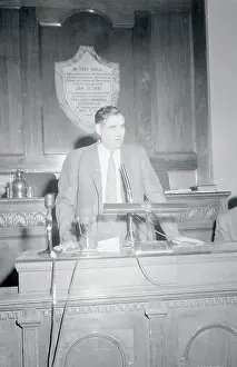 Politician James E. Folsom Speaking at Podium