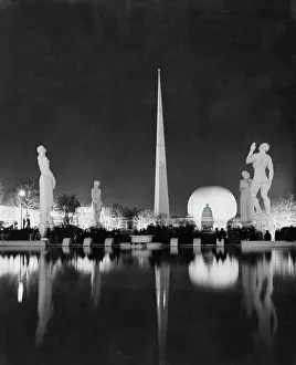 1939 Worlds Fair Prints: Pond Statues at World's Fair
