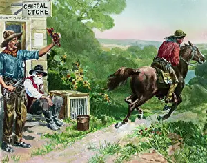 Post Office Prints: Pony Express Rider Leaving Station