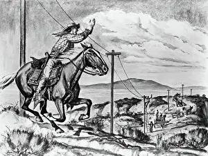 Pony Express Rider Passes Telegraph Line