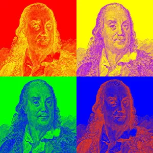 Benjamin Franklin (1706-1790) Gallery: Pop-Art style multiple image illustration derived from antique illustrations