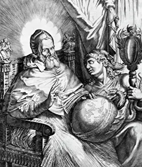 Pope Prints: Pope Gregory Seated with Globe in Lap