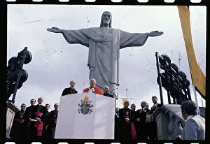 Pope John Paul II in Front of Christ the Redeemer