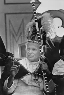 Pope John Paul II Wearing Native Dress of Masai Tribe