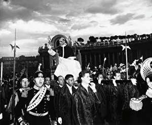 Pope Prints: Pope Pius Xii Being Carried By Crowd